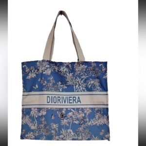 GWP Dior Blue and Cream Dioriviera Tote/Palm and Butterfly Pattern